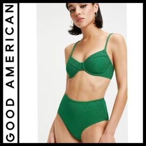 NWOT Good American High Waist Metallic Summer Green Bikini Bottoms(only)
